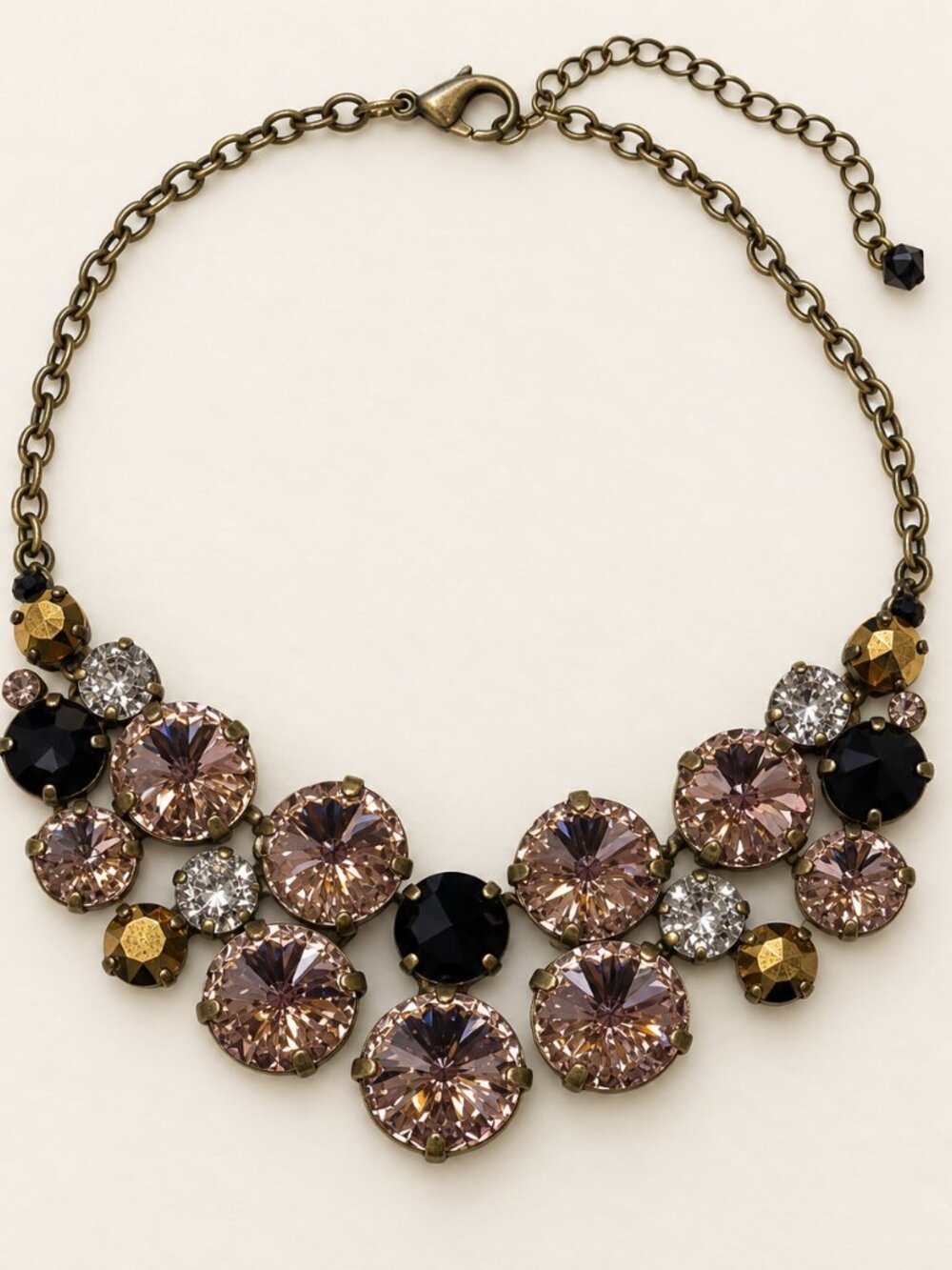 Sorrelli Gold and Black Crystal Necklace Asymmetrical Design